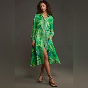 Farm Rio Green Macaw Scarf Lenzing ™ Ecovero ™ Viscose Chemise Dress Sz M NWT